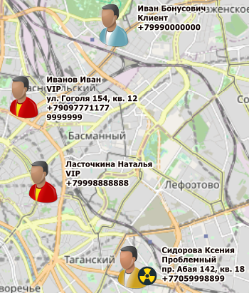 Отображение клиентов на карте